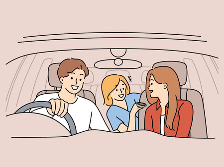 Happy family with child in carのイラスト素材