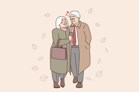 Smiling old couple walking in parkのイラスト素材