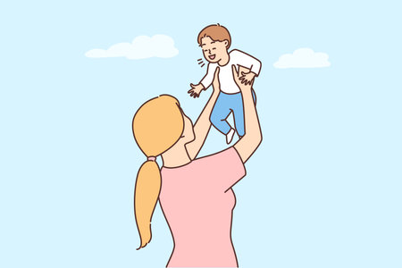 Smiling mother playing with infantのイラスト素材