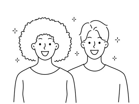 Smiling interracial couple feel positiveのイラスト素材