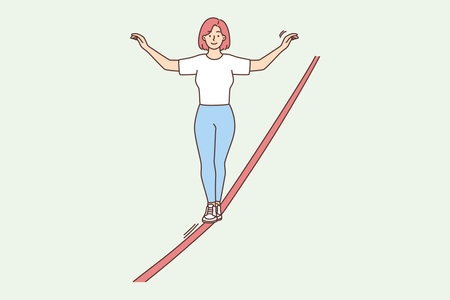 Woman walking tightropeのイラスト素材