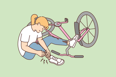 Small girl fall from bike injure legのイラスト素材