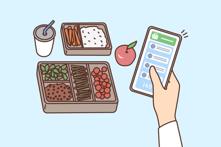 Person count food calories on mobile appのイラスト素材