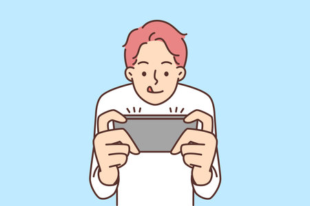 Boy play video game on mobile phoneのイラスト素材