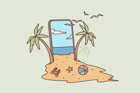 Creative summer beach on smartphoneのイラスト素材