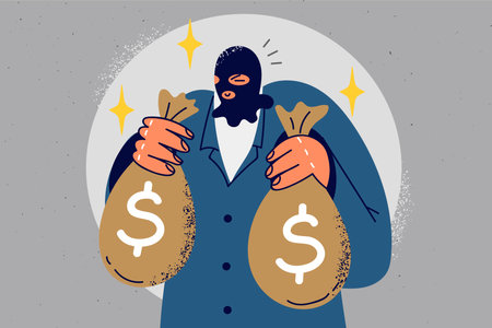 Male robber hold bags with moneyのイラスト素材
