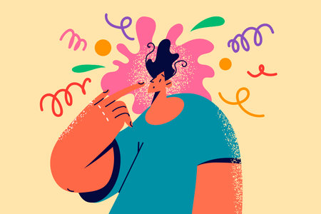 Man with chaos in head involved in creative thinkingのイラスト素材