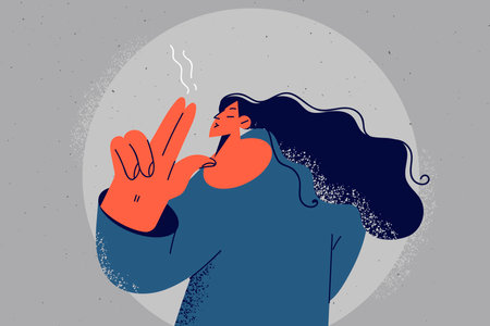 Woman with fingers as cigaretteのイラスト素材
