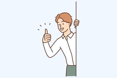 Man in shirt smiles and gives thumbs up to show approval of proposed plan to achieve business goalsのイラスト素材