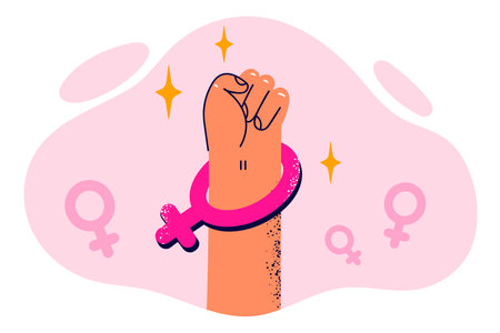 Fist with symbol of Venus symbolizes feminist protest and protection of women rights in fightのイラスト素材