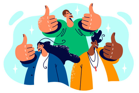Diversity people showing thumbs up as sign of friendship and approval of multiethnic societyのイラスト素材