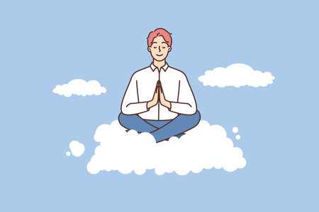 Calm businessman meditate on cloudのイラスト素材