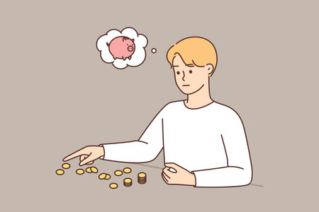 Provident man count coins think of savingのイラスト素材