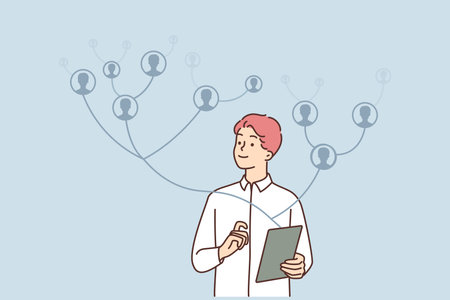 Smiling recruiter consider candidates for jobのイラスト素材