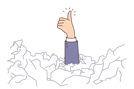 Businessman under paper pile show thumb upのイラスト素材