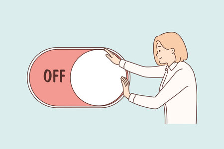 Motivated woman turn off and on buttonのイラスト素材