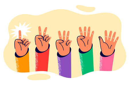 Hands with different number of bent fingers starting from one to five for teaching mathematicsのイラスト素材