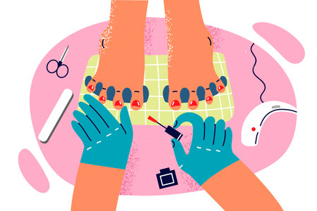 Hands professional beautician from spa salon doing pedicure and varnishing woman nailsのイラスト素材