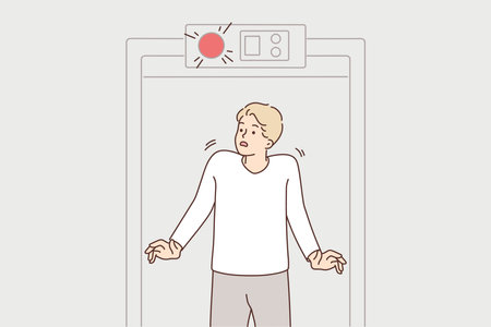 Stressed man beep at security gateのイラスト素材