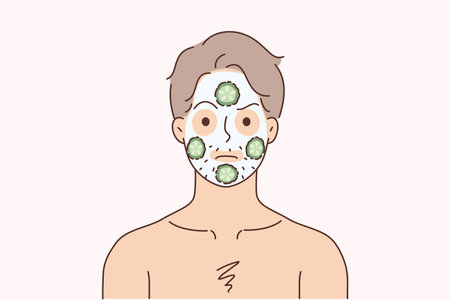 Man do face mask with cucumbersのイラスト素材