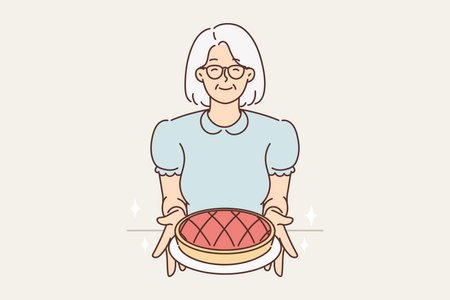 Smiling old grandmother hold homemade pieのイラスト素材