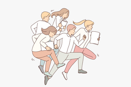 Motivated businesspeople run towards shared goalのイラスト素材
