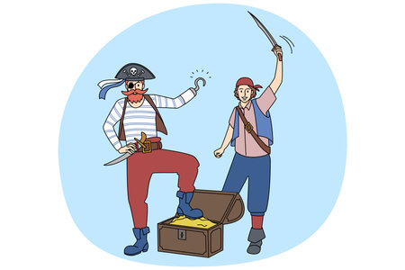 Male pirates with jewels and treasuresのイラスト素材