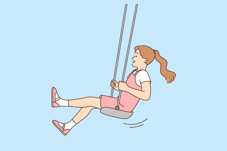 Little girl laughing swinging at swing and having fun for happy childhood conceptのイラスト素材