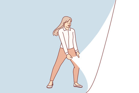 Woman changes reality by turning over imaginary page, wanting to change world for betterのイラスト素材
