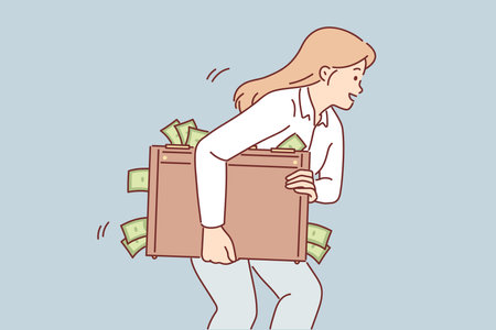 Woman with suitcase of money is trying to kill and misappropriate cash received from illegal dealのイラスト素材
