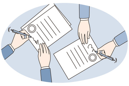 Business partners sign contract at meetingのイラスト素材