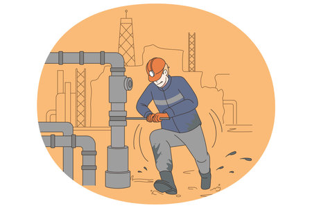 Male worker repair pipe at oil production siteのイラスト素材