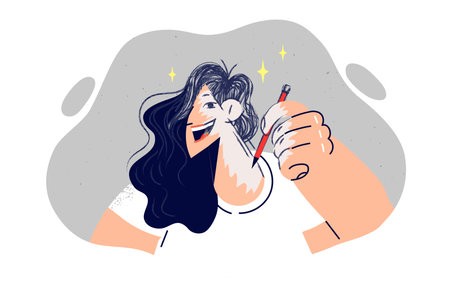 Happy woman draws herself, for concept of striving for recovery after psychological shock or illnessのイラスト素材