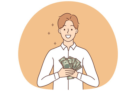 Smiling man with money in handsのイラスト素材