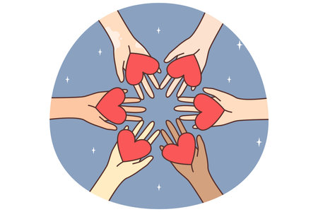 Diverse people hold heart signs in handsのイラスト素材