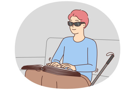 Blind man read braille bookのイラスト素材