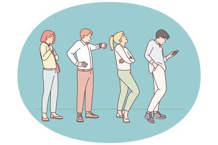 Stressed people wait in queueのイラスト素材