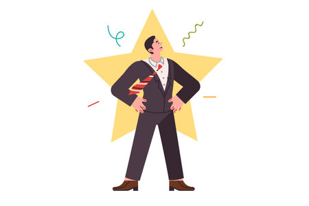 Man entrepreneur became superstar thanks to business ideas and leadership ambitionsのイラスト素材