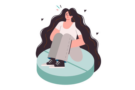 Woman is on antidepressants allow to forget about stress or depression, but are addictiveのイラスト素材