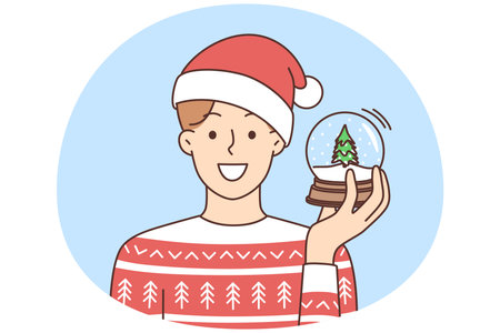 Smiling man in winter clothes celebrate New Yearのイラスト素材