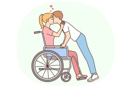 Man kissing disabled woman in wheelchairのイラスト素材