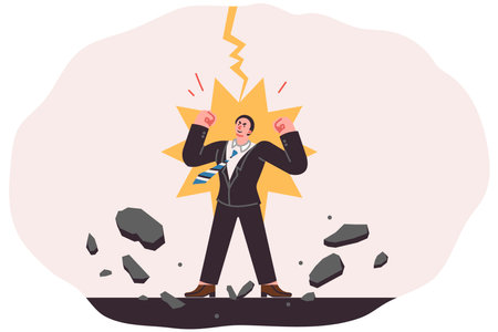 Business man feels power, energized by lightning strike and desire to achieve goal at any costのイラスト素材
