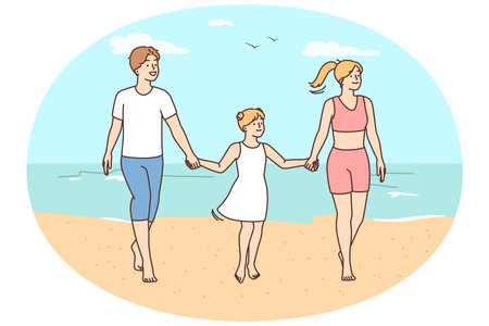 Happy family with child on beachのイラスト素材
