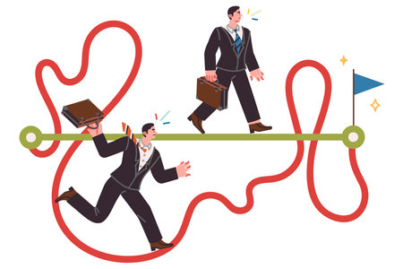Business people achieve goal using different strategies, taking shortcuts or complicated pathsのイラスト素材