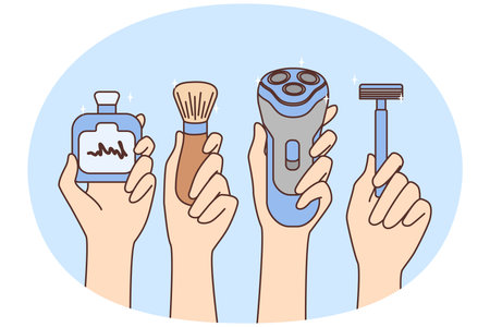 Hands holding different tools for shavingのイラスト素材