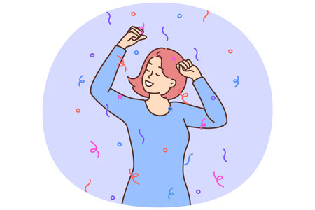 Smiling woman have fun dancing at partyのイラスト素材