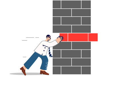 Man takes risks to achieve success in career, pushes out part of barrier to go furtherのイラスト素材