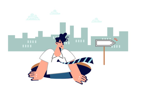 Businessman explores market by climbing out of hatch in ground and looking aroundのイラスト素材