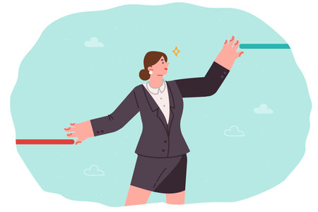 Woman manager uses business analytics to compare expected and final results from marketing companyのイラスト素材