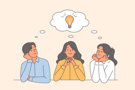 Team brainstorming among business people coming up with idea to launch joint startupのイラスト素材